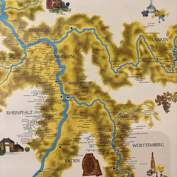 Vintage Die Deutschen Weinland German Wine Region Poster Print 1970s 26”x19” - Picture 4 of 6